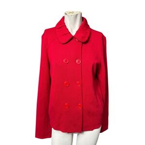 Red knit sweater with ruffle collar